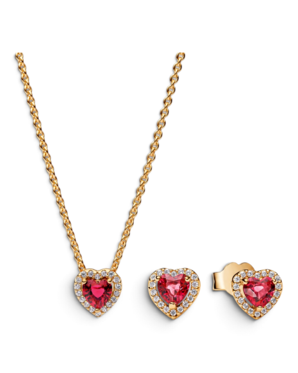 Pandora Conjunto Corazón Elevado Dorado con Rojo Pandora Conjunto Corazón Elevado Dorado con Rojo | envío gratis a todo Chile