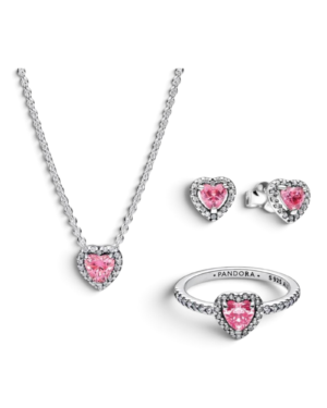 Pandora Conjunto Corazón Elevado Reluciente Plateado con Rosa Pandora Conjunto Corazón Elevado Reluciente Plateado con Rosa | envío gratis a todo Chile