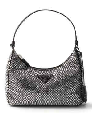 Prada Bolso Re-Edition 2000 Negro Plateado Brillante