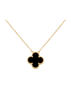Van Cleef & Arpels Collar Alhambra Ref. AXL05 Van Cleef & Arpels Collar Alhambra Ref. AXL05: trébol negro con borde dorado sobre cadena dorada