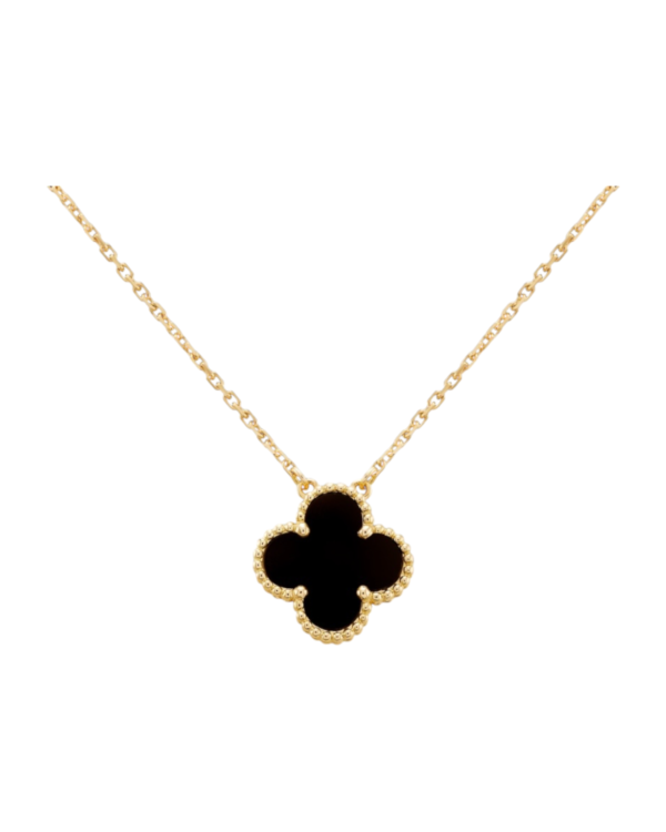 Van Cleef & Arpels Collar Alhambra Ref. AXL05 Van Cleef & Arpels Collar Alhambra Ref. AXL05: trébol negro con borde dorado sobre cadena dorada
