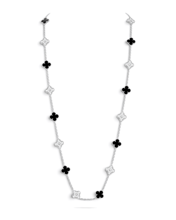 Van Cleef & Arpels Collar Sautoir Vintage Alhambra 20 Motivos Plateado con Negro | envío gratis a todo Chile