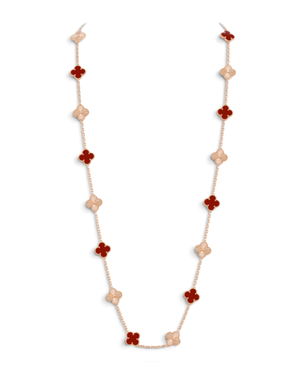 Van Cleef & Arpels Collar Sautoir Vintage Alhambra 20 Motivos Rojo y Rosegold | envío gratis a todo Chile
