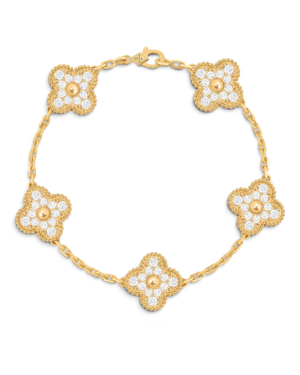 Van Cleef & Arpels Pulsera Vintage Alhambra 5 Motivos Dorada con Circonitas | envío gratis a todo Chile